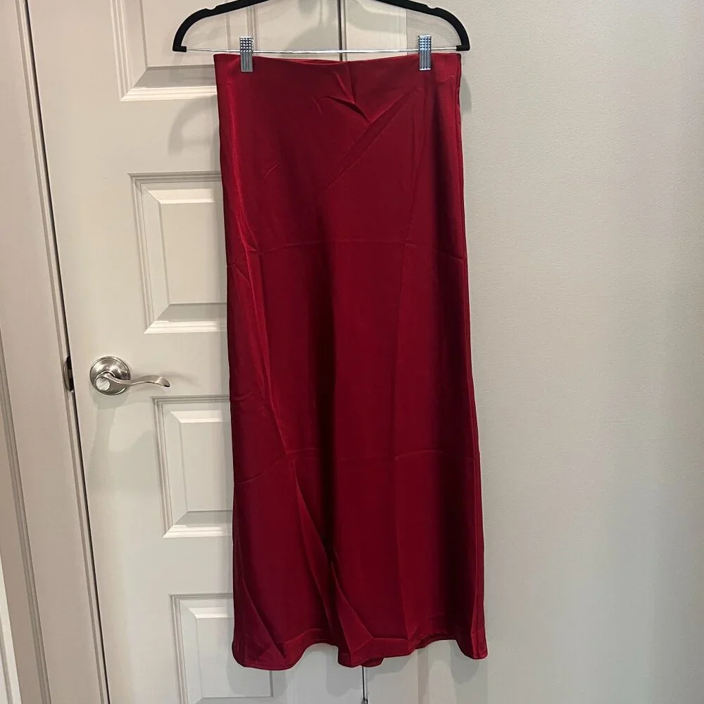 glam Ruby Red Satin Maxi Skirt